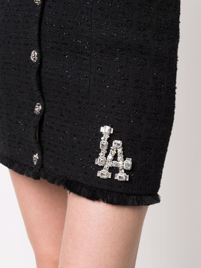 Philipp Plein Crystal Skull Tweed Short Skirt In Black