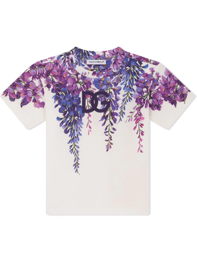 Shop Dolce & Gabbana Floral-print Cotton T-shirt In White