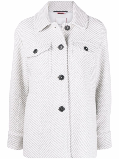 Shop Tommy Hilfiger Herringbone Woven Shirt Jacket In Grey