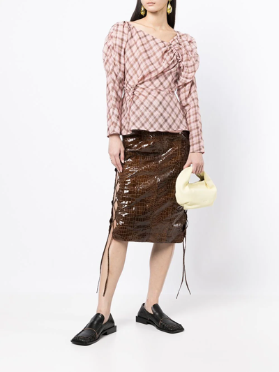Shop Rejina Pyo Erin Glossy Pencil Skirt In Brown