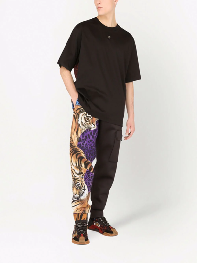 Dolce & Gabbana Black Blue Leopard Print Trouser Jogger Pants In Brown