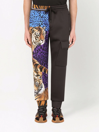 Dolce & Gabbana Black Blue Leopard Print Trouser Jogger Pants In Brown