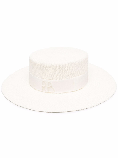 Shop Ruslan Baginskiy Chain-strap Wide-brim Boater Hat In White
