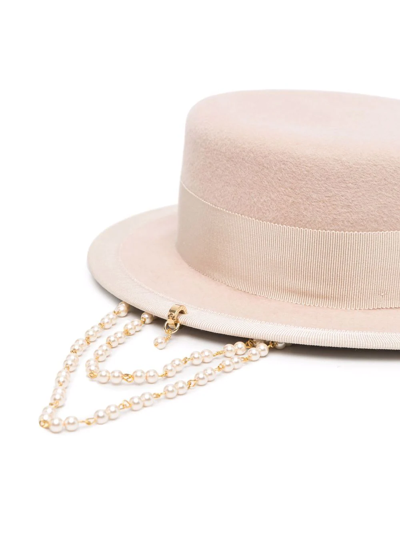 Shop Ruslan Baginskiy Double-chain Strap Felt Hat In Neutrals
