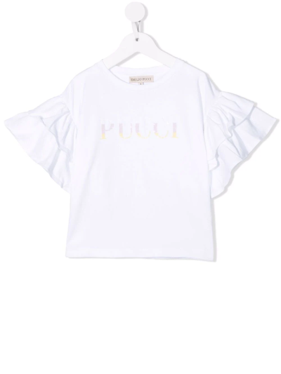 Shop Emilio Pucci Junior Sequined Ruffled T-shirt In White