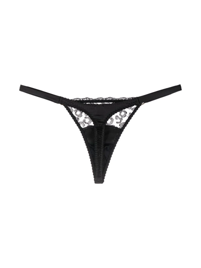 Shop Fleur Of England Kittie Lace-panelled Thong In Black