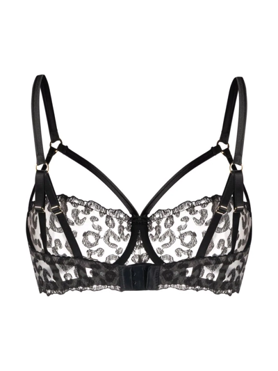 Fleur Of England Kittie Caged-strap Balcony Bra In Black