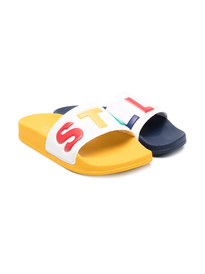 Shop Stella Mccartney Logo-print Open-toe Slides In White