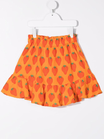 Shop Bobo Choses Organic Cotton Strawberry-print Skirt In Orange