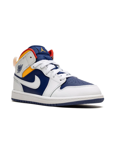 Shop Jordan 1 Mid "hite Deep Royal Blue" Sneakers In White