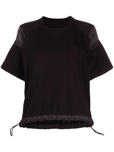 Shop Sacai Drawstring Hem Panelled T-shirt In Black