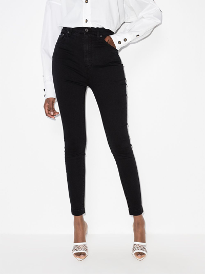 Shop Dolce & Gabbana High-rise Logo-plaque Skinny Jeans In Black