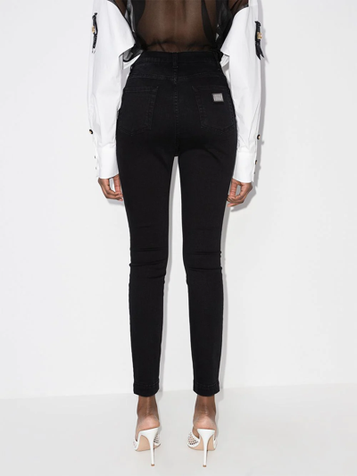 Shop Dolce & Gabbana High-rise Logo-plaque Skinny Jeans In Black