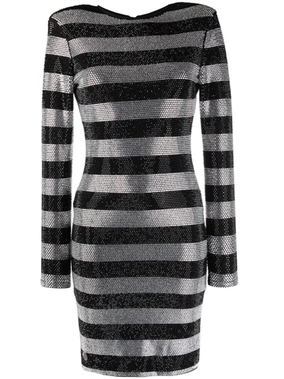 Shop Philipp Plein Crystal-stripes Fitted Mini Dress In Black