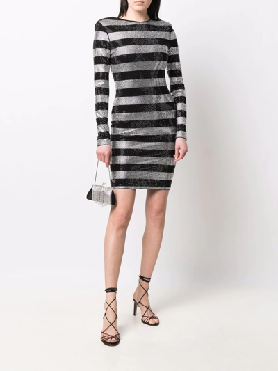 Shop Philipp Plein Crystal-stripes Fitted Mini Dress In Black