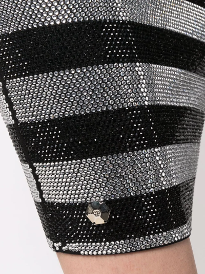 Shop Philipp Plein Crystal-stripes Fitted Mini Dress In Black
