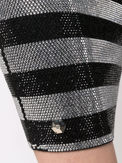 Philipp Plein Crystal-stripes Fitted Mini Dress In Black