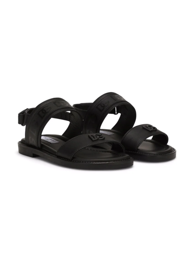 Shop Dolce & Gabbana Dg Logo Touch-strap Sandals In Black