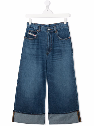 Shop Diesel Teen High Waisted Wide-leg Jeans In Blue
