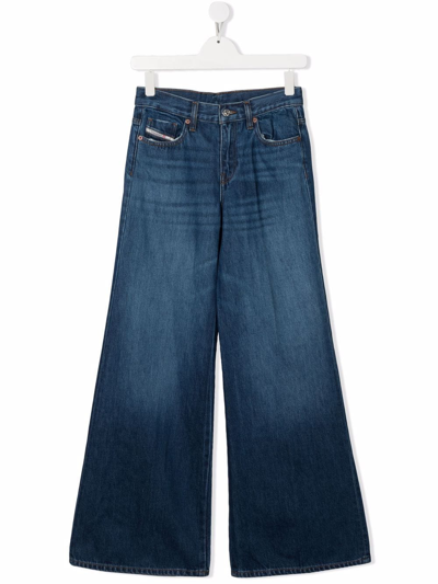 Shop Diesel Teen High-waisted Wide-leg Jeans In Blue