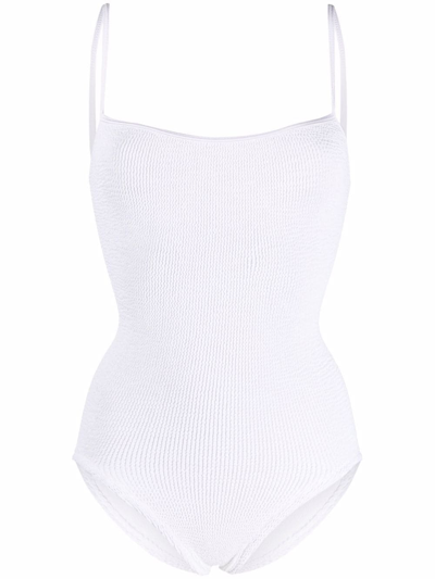 Shop Hunza G Pamela Ribbed-knit Swimsuit In White