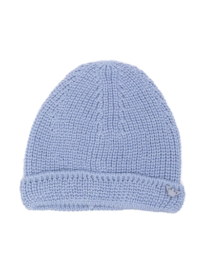 Shop Emporio Armani Knitted Logo Beanie Hat In Blue