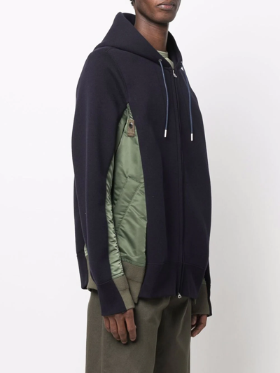 Shop Sacai Panelled Drawstring Hoodie Jacket In Blue