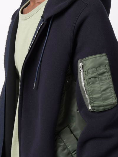 Shop Sacai Panelled Drawstring Hoodie Jacket In Blue