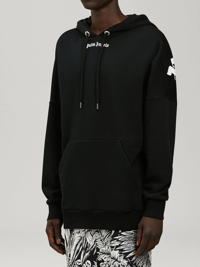 Shop Palm Angels Black Hoodie With Logo In Black/white