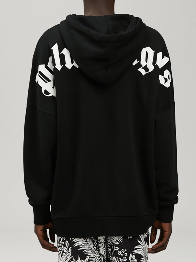 Shop Palm Angels Black Hoodie With Logo In Black/white