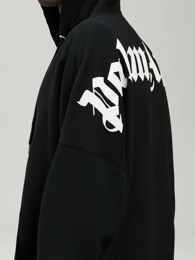 Shop Palm Angels Black Hoodie With Logo In Black/white