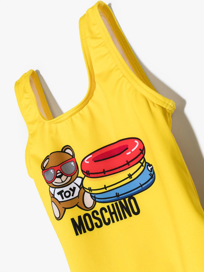 Shop Moschino Teddy Bear Logo Swimsuit In Yellow