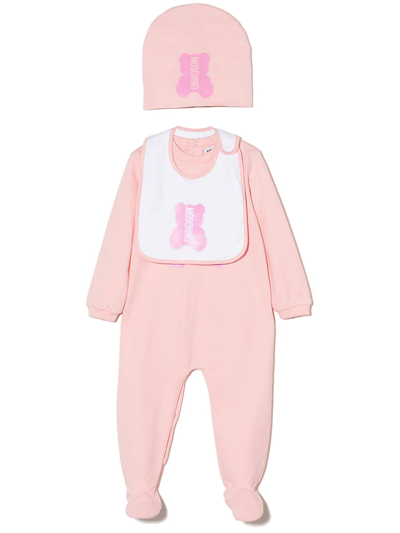 Shop Moschino Logo-print Babygrow Set In Pink