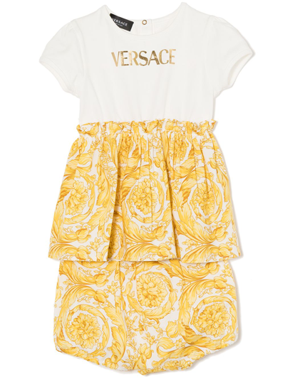 Shop Versace Barocco-print T-shirt Dress In Yellow