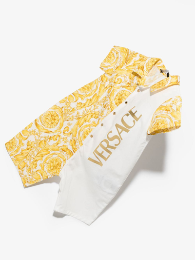 Shop Versace Barocco Baby Shorties In White