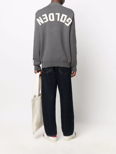 Golden Goose Grey Crewneck Sweater With Maxi Logo Lettering On The Rear In Grey