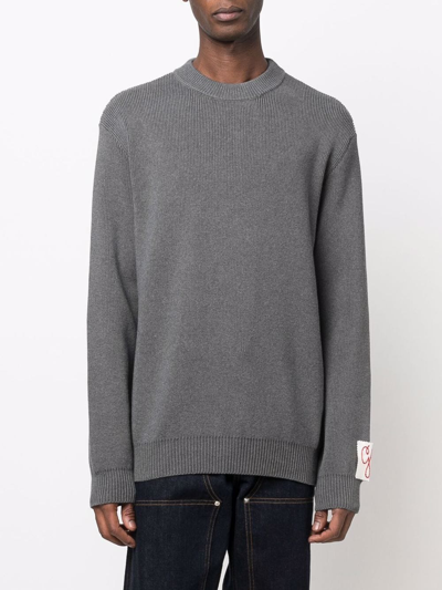 Golden Goose Grey Crewneck Sweater With Maxi Logo Lettering On The Rear In Grey