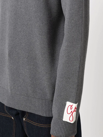 Golden Goose Grey Crewneck Sweater With Maxi Logo Lettering On The Rear In Grey