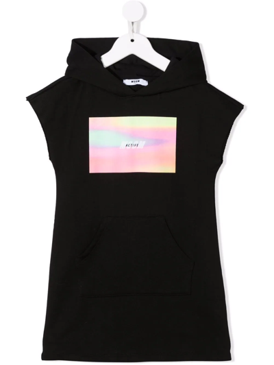 Msgm Hooded T-shirt Dress In Black