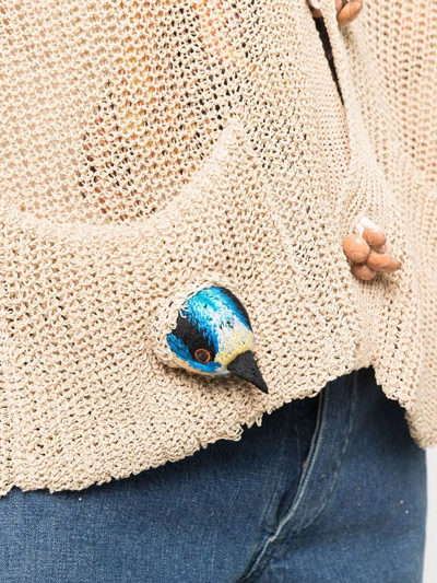 Shop Doublet Bird-detail Pocket Cardigan In Neutrals