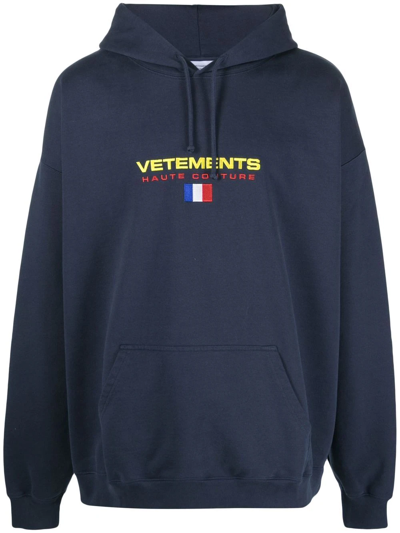 Shop Vetements Embroidered Logo Hoodie In Blue