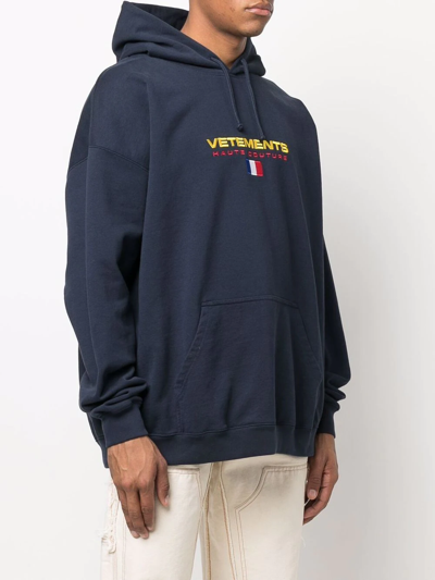 Shop Vetements Embroidered Logo Hoodie In Blue