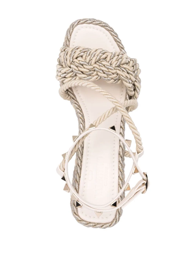 Shop Valentino Rockstud Wedge Sandals In Neutrals