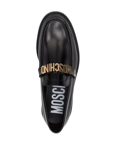 Shop Moschino Logo-letterins Leather Loafers In Black