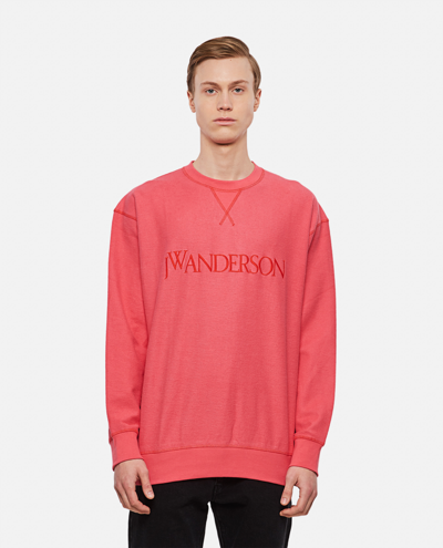 Jw Anderson Inside Out Logo-embroidered Cotton Sweatshirt In Red | ModeSens