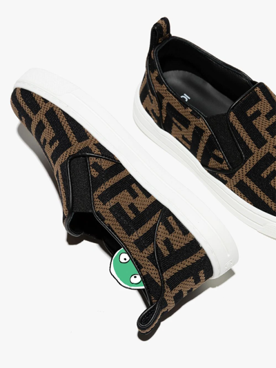 Shop Fendi Ff-logo Slip-on Sneakers In Brown