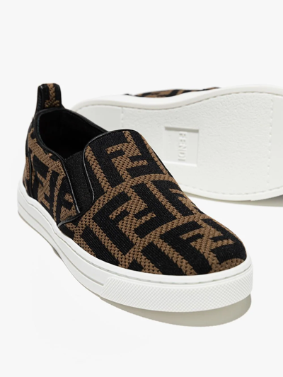 Shop Fendi Ff-logo Slip-on Sneakers In Brown