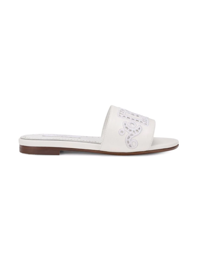 Dolce & Gabbana Embroidered Logo Leather Sandals In White