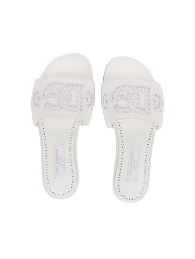 Dolce & Gabbana Embroidered Logo Leather Sandals In White