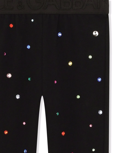 Shop Dolce & Gabbana Embellished Logo-waistband Leggings In Black